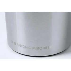 A drink bottle with a sleek stainless steel design and a logo. The finish is brushed, creating a modern aesthetic.