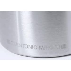 A drink bottle made of stainless steel with a brushed finish, featuring a logo on its surface.