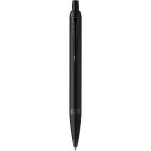 A black pen with a sleek design, featuring a clip and a smooth writing tip.