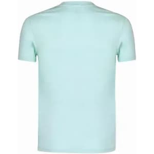 A mint green T-shirt with short sleeves and a round neckline. The back view is displayed.