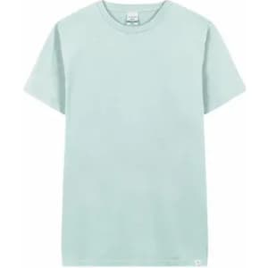 A mint green T-shirt with short sleeves and a standard crew neck design, featuring a brand logo.