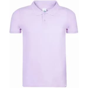 A polo shirt in a light lilac colour with a collar and short sleeves. The shirt has a label inside and features a logo.