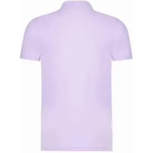 A polo shirt in a light purple colour with a plain back. It features a collar and short sleeves.