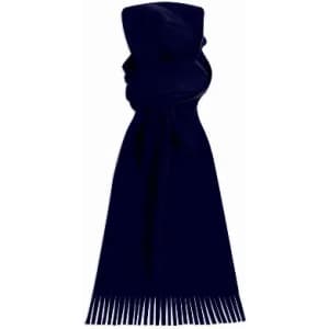 A navy-blue scarf with a hood and fringed ends, featuring a simple design and no visible logos.