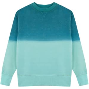 A sweatshirt featuring a gradient design with shades of teal and light aqua. It has long sleeves and a crew neck.