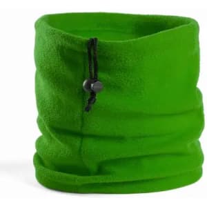 A green fleece neck warmer with a toggle adjustment. Ideal for keeping warm in cold weather.