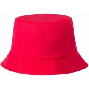 A red bucket hat with a wide brim and a simple design, featuring a smooth texture.