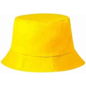 A yellow bucket hat with a wide brim and a simple design.