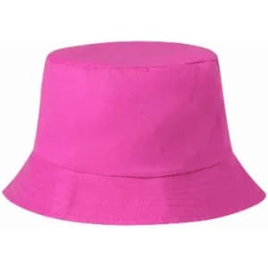 A pink bucket hat with a wide brim, featuring a simple design and no visible logos.