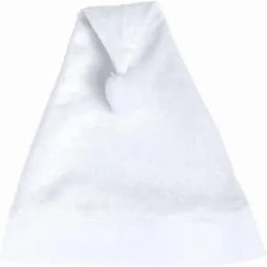 A white Santa hat with a fluffy texture and a pom-pom on top. The hat features a soft white band at the bottom.