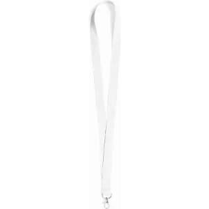 A white lanyard featuring a metal clip at one end. It has a simple, smooth design.
