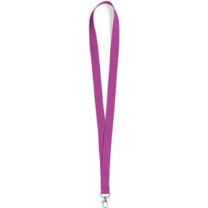 A purple lanyard with a clip at one end and a smooth finish. It features a simple design without any logos.