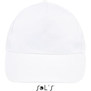 A five-panel cap in brushed cotton, featuring a white exterior and a logo on the front.