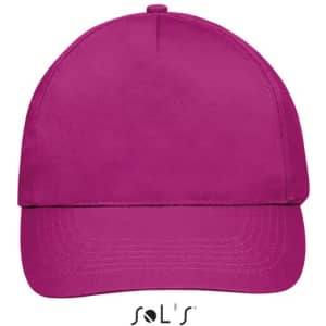 A five-panel cap in bright pink, made of brushed cotton, featuring a branded logo.