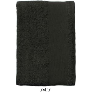 A dark green hand towel made of 400gsm cotton, measuring 50cm x 100cm. It features a subtle stripe design.