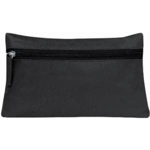 A black pouch with a zippered closure, featuring a simple and sleek design.