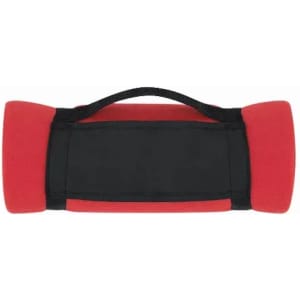 A red flotation device with black straps. The ends are cylindrical, and it has a flat centre section.