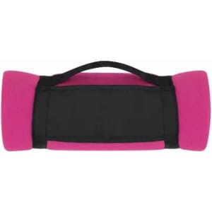 A fitness accessory featuring a pink handle with black ends and a central black section, designed for ergonomics.
