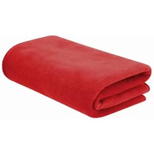 A folded red fleece blanket with a soft texture, neatly arranged for display.