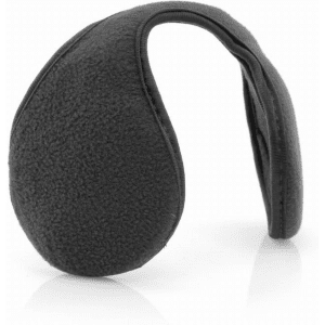 A pair of black fleece ear warmers with a soft texture. They have a simple, curved design and no visible branding.