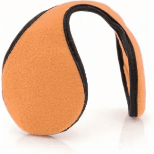 An orange pair of ear muffs with a black trim, designed for warmth and comfort.