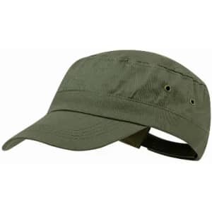 A green cap with a curved brim and adjustable back. It features eyelets for ventilation and a simple design.