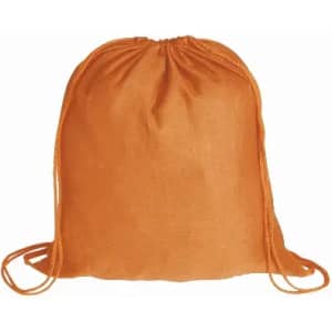 An orange drawstring bag with a simple, unadorned design and two cord straps.