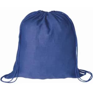 A drawstring bag in navy blue, featuring a simple design and adjustable strings for closure.
