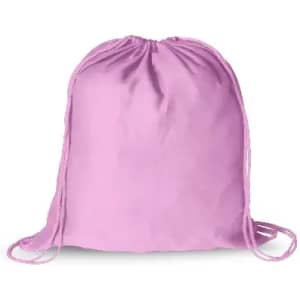 A drawstring bag in a light pink colour with matching drawstrings and a simple design.