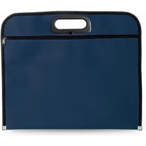 A navy blue carry case with a top handle and a zippered pocket at the front. It has a simple, sleek design.
