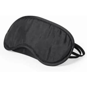 A black sleep mask with a curved design and adjustable straps for comfort. It features a simple, streamlined aesthetic.
