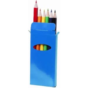 A box of coloured pencils in various shades, featuring red, orange, yellow, green, blue, black, and purple.