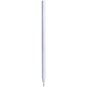 A white pencil with a sharpened tip, standing upright against a plain background.