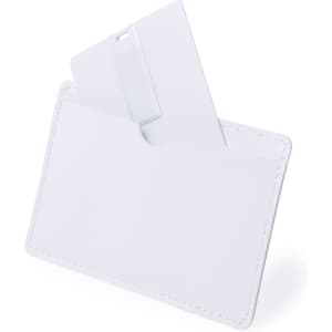 A white cardholder with a pocket containing a card, featuring a smooth finish. It has a simple, minimalist design.