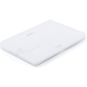 A white USB memory drive with a sleek, flat design featuring a branding logo.