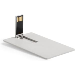 A grey USB memory stick made from wheat straw, featuring a retractable design. It includes a logo on the surface.