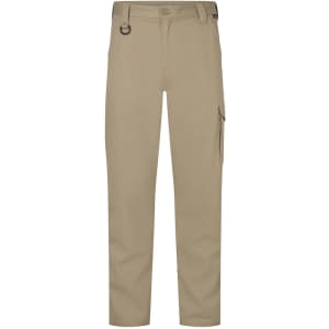 Lightweight drill pants in a beige colour, featuring side pockets and a belt loop. The pants have a simple design.