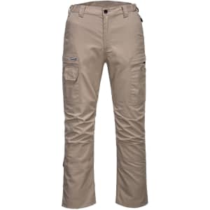 KX3 ripstop trousers in a light beige colour, featuring cargo pockets and a logo on the fabric.