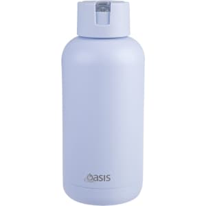 A drink bottle in a soft lavender shade, featuring a screw top lid and a logo on the side.