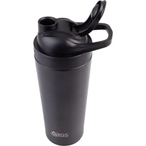 A drink bottle in matte black with a flip-top lid and a logo, designed for holding 700ml of liquid.
