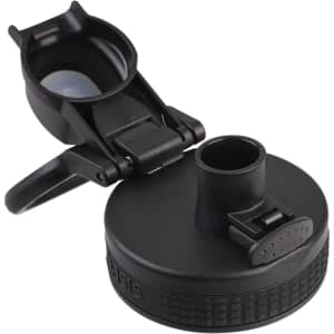 A drink bottle cap in black with a quick release feature, designed for a vacuum-sealed container.