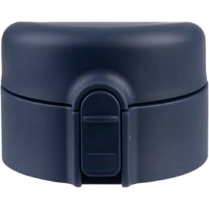 A drink bottle in navy with a flip-top lid. It features a secure closure and has a branding logo.