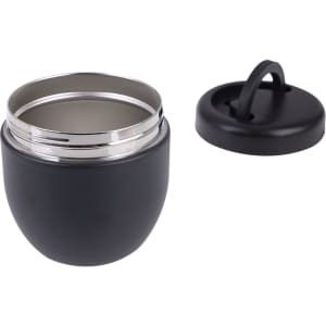 A vacuum food pod in matte black with a silver interior and a removable lid. Features a handle on the lid.