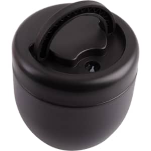 A vacuum food pod in matte black with a handle and a secure lid, featuring a logo.