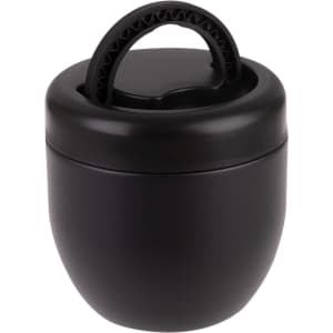 A vacuum food pod in matte black, featuring a textured handle and a secure lid. It has a logo on the side.