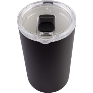 A drink bottle featuring a sleek black ceramic-lined design with a clear flip-top lid and insulated body.