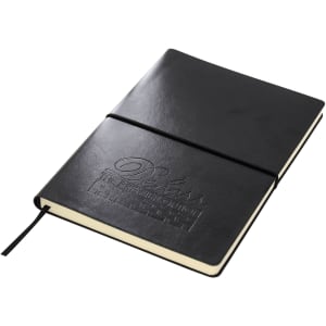 A black Tango A5 notebook with a subtle embossed design and an elastic closure.