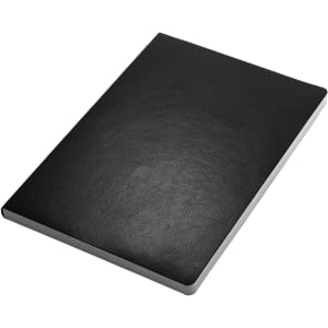 A black A5 notebook with a smooth cover and a clean design, featuring a logo on the front.