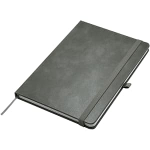 A green Apex A5 notebook with a textured cover, an elastic closure, and a ribbon marker.