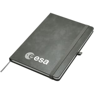 Apex A5 notebook in grey with an elastic band closure and a logo on the cover.